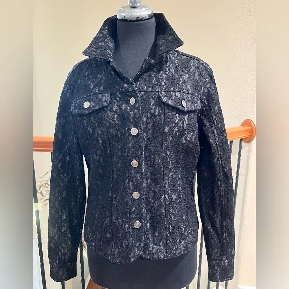 Jendo Black Lace DENIM BUTTON UP JACKET WOMEN SIZE 12